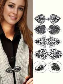 1pc/4pcs Vintage Style Cardigan Clips - Elegant Sweater & Dress Clips, Scarf Fasteners, Shawl Pins, Suitable For Dresses And Knitwear, Silver Metal Brooch - 彩色 - 查看 1