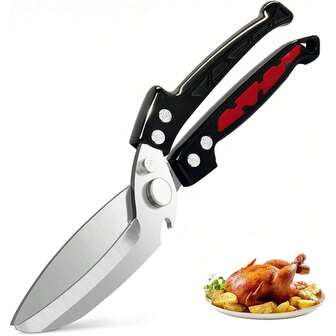 Professional Heavy Duty Kitchen Shears For  - All In One Stainless Steel Chicken Shears Cut , Meaish Scales, Bottle Opener, Dishwasher ,  For Christmas Thanksgiving,Black Red
