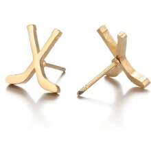 Minimalist Hockey Stick Stud Earrings Women Girls Men Stainless Steel Cartilage Small Studs Earring Fashion Sports Jewelry Gifts - Silver - View 4