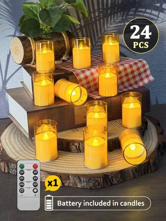 6/12/24 piezas Luces de vela sin llama con temporizador/control remoto, pantalla de vidrio translúcido Velas LED tipo té, velas votivas sin llama alimentadas por batería, adecuadas para el hogar, boda, fiesta, Halloween, Navidad, Día de San Valentín, mesa de comedor, decoración festiva
