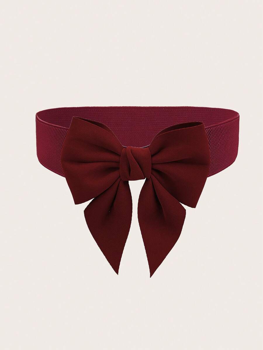 1pc Women's Bow Elastic Waist Belt, Casual Dress Accessory - Rum Red - View 1