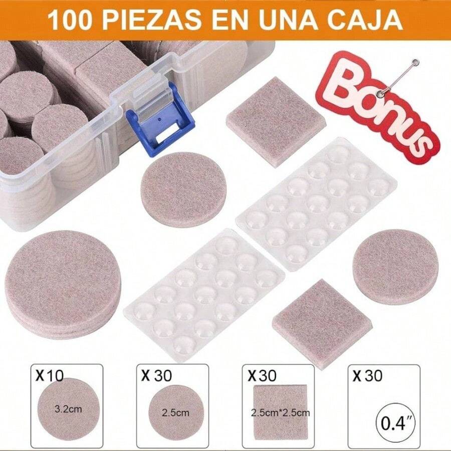 Pcs Almohadillas para Muebles, en 3 Tamaos, Protectores para Patas de Sillas Autoadhesivas, Antideslizantes de Fieltro para Muebles Sin Ruido y Cortable para Tabla, Sof - beige + común - Ver 1