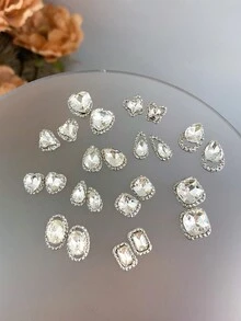 5Pcs/30Pcs/50Pcs Mixed Size Luxury Nail Rhinestone Decorations, New Sparkling Alloy Stacked Rhinestone, Crystal Oblique Heart & Square Nail Charms, Diy Nail Supplies Nails Nail Gems