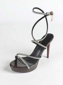12cm Crystal Snake Wrap Sandals For Women, New 2025 Summer Thin Heel Waterproof Platform Open Toe Strap Sexy High Heels - Coffee Brown - View 7