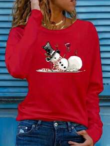 Long Sleeve Tops WomenWomen's Fun Snowman Wine Print Sweater Style Top - Soft Red Christmas Shirt, Round Neck Long Sleeve Winter Party Shirt, Suitable For New Year's Eve Fits And All-Season Machine Washable Clothing - Holiday Long-Sleeved T-ShirtLoose And Comfortabletops Winter Clothes For Women - trắng - Xem 6