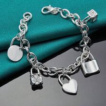 925 Sterling Silver Plated Lock Pendant Bracelets For Women Men Wedding Party Fashion Jewelry - Silver - View 1