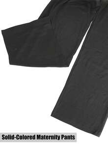 Maternity Pants Over The Belly Flowy Wide Leg Yoga Dress Work Pregnancy Pants Stretchy Lounge Wide Leg Trousers With Pockets - 黑色 - 查看 7