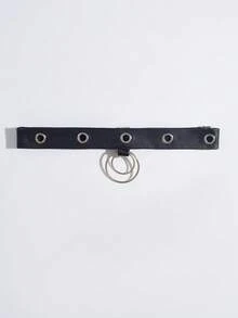 Body de mujer con cuero sintético y ribete de encaje con medias de red negras, sexy - Negro - Ver 6