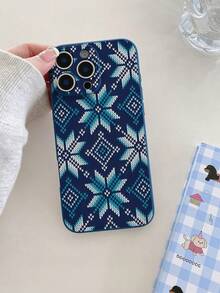 1pc Blue TPU Christmas Element Knitted Texture Pattern Full Coverage Phone Case, Minimalist Versatile Creative Personalized Phone Case, Suitable As Birthday, Holiday, Anniversary Gift For Girlfriend/Boyfriend, Best Friend, Spouse, Partner, Family, Coworker, Student/Teacher, Compatible With IPhone - Multicolor - View 3