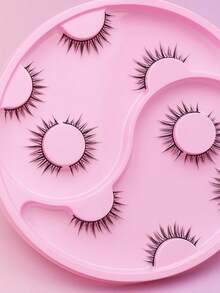 5对假睫毛及胶水套装，包含双头睫毛胶、黑色胶水、白色胶水、化妆工具、自然DIY可爱卡通假睫毛、美人鱼羽毛扇形假睫毛 - 黑色 - 查看 2