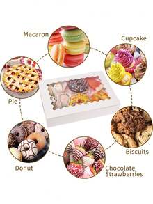 12/6个/1个透明窗口饼干/糕点盒，适用于烘焙食品、甜甜圈、馅饼、糖果、马卡龙，是生日、母亲节、派对的理想之选 [白色] - 白色 - 查看 8