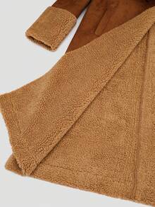 Valentine's Day, Date Night Outfit, Gifts For Her GLOURI Women's Vintage Brown Faux Suede Sherpa Winter Trench Coat -  Western Style With Notch Lapel & Midi Length | Cozy Fleece Winter Jacket For Casual & Seasonal Wear - Brown - View 8