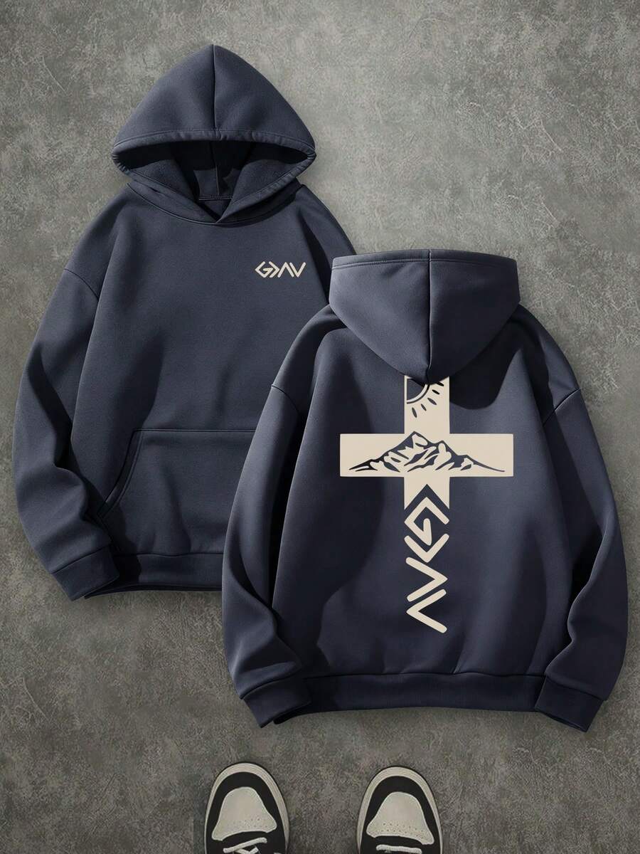 'God Is Greater Than Our Highs And Lows' Unisex Christian Hoodie, Christian Scripture Hoodie, Double Sided Printed (250g Polyester Fiber) Long Sleeve Fleece Hoodie, Christian Gifts, Casual Athletic Fall Hoodie, Men And Women's Long Sleeve Fleece Hoodie For Autumn And Winter, An Ultra-Soft And Comfortable Gift - 灰色 - 查看 1
