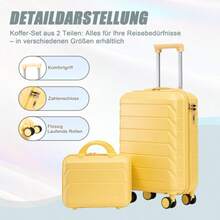 مجموعة حقائب سفر ABS دوارة من قطعتين 14"/19" مع قفل رقمي وحقيبة مستحضرات تجميل 14" - أصفر - مشاهدة 10