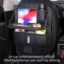 Integrated High-End Leather Car Seat Backrest Organizer With Foldable Tray Cup Holder/Tissue Box Storage Bag, Car Seat Backrest Protective Cover, And Foldable Car Seat Storage Bag With Tablet Stand - one-size - View 7