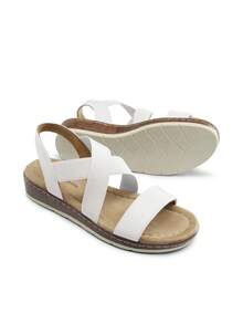 Women Low Wedge Heels Sandals Cross Strappy Slip On Flat Sandals Summer Comfortable Dressy Casual Vacation Walking Shoes White - 白色 - 查看 1