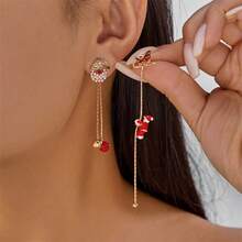 1 Pair Creative Santa Claus Climbing Earrings With Tassel Pendant, Suitable For Women To Wear On Christmas, Holidays, And Parties