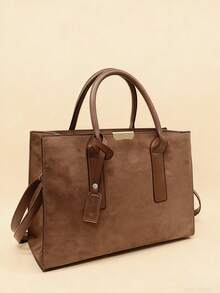 复古轻便大容量麂皮手提包，女士多功能通勤单肩包 - 咖啡 - 查看 9