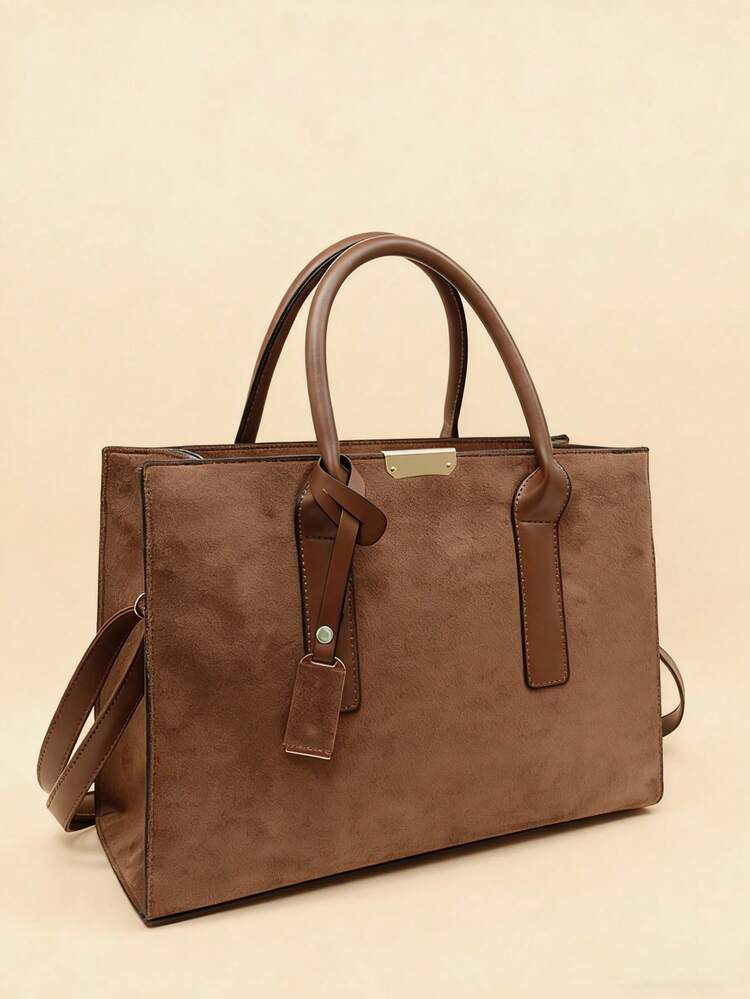 Vintage Lightweight Large Capacity Suede Tote Bag, Versatile Commuter Shoulder Bag For Women - Coffee - View 8