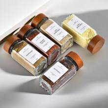 6/12/24pcs Set Plastic Spice Jars With Pen & Labels, 5.6oz (160g) Square Spice Containers With Plastic Wood Lids, Seasoning Canisters For Spice Racks, Cabinets Or Drawers - Multicolor - View 4