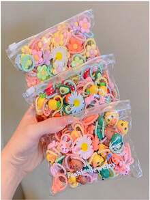 40/80个混色图案可爱发圈套装，弹性发圈不伤发 - 彩色弹力发带，适合马尾辫和麻花辫，随机颜色组合发饰