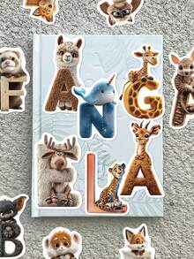 50张卡通字母和动物贴纸，可用于装饰日记本、笔记本、手机壳、平板电脑、小提琴、橱柜、窗户、滑板、吉他，亦可作为节日礼物。 - 多色 - 查看 1