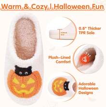 Cozy Plush Halloween Pumpkin Slippers, Non-Slip Fluffy Design - 粉紅色格子 - 查看 11