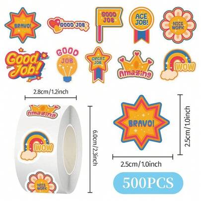 500 pegatinas de rollo de bonificación, graffiti colorido con alto valor estético, pegatinas de cuaderno de decoración simples y creativas, pegatinas de dibujos animados de aliento y elogio autoadhesivas, muy adecuadas para interacción familiar, escolar, educativa y de entretenimiento, así como regalos de cumpleaños para amigos y novias, artículos de otoño e invierno, regalos de decoración para fiestas de Navidad