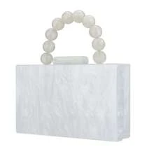 Gets Acrylic White Purses Evening Clutch Bag Marbling Handbags For Women Cross Body Bag With Pearl Chain Formal Wedding Prom Party (White) - 白色 - 查看 4