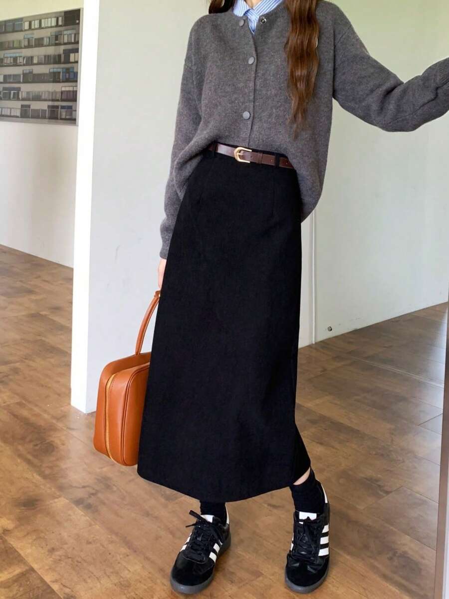 Women Skirts - Black With Belt - View 1