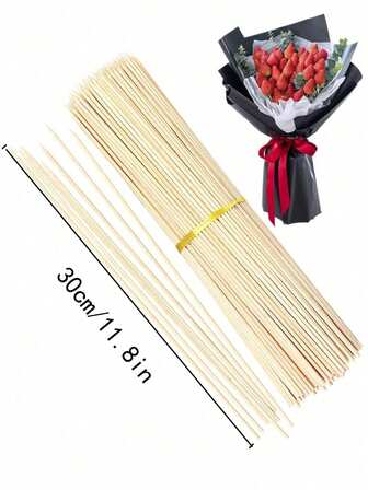 100 piezas de 30cm Pinchos de bambú desechables, para barbacoa, malvaviscos, manualidades DIY, flores y frutas frescas, camping, disponibles en 200 piezas/300 piezas/10 piezas, para barbacoa, picnic, camping, jardín, patio, exterior, decoración de jardín, decoración exterior