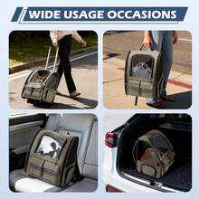 Rolling Pet Carrier Backpack With Removable Wheels, Large Pet Carrier With Wheels, Foldable Rolling Dog Carrier With Wheels And Big Pocket, For Travel, Outdoor, Vet Visits, Camping, Indoor - 棕色 - 查看 4