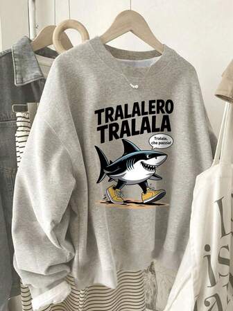 Dam höst- och vintertröja med italienskt tryck och grafisk design, långärmad rund halsringning, avslappnade, lösa och mångsidiga toppar i semesterstil, moderiktiga höstkläder för kvinnor lämpliga för vardagsbruk