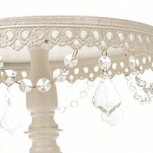 3Pcs Antique Cake Stand Set - Round Metal Cupcake Stands With Pendants And Beads - Elegant Dessert Display, For For Wedding, Birthday Party Decor, Gold/Champagne/Cream White,Holiday Decor,Christmas Gifts - CreamWhite - View 11