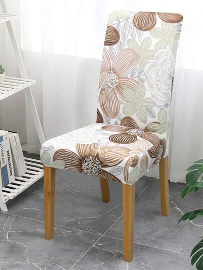 4/6 غطاء قابل للإزالة للكراسي مطاطي، غطاء كامل من البوليستر بطباعة زهرية لأغطية كراسي المطاعم والفنادق والحفلات المنزلية، واقي للكراسي