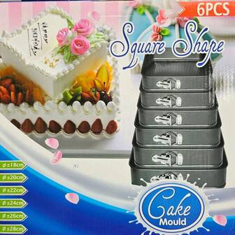 6pcs Cake Mold Set, 6 Different Sizes, Square, Spring Form, Non-Stick Steel Baking Pans, Multi-Size Options (Deep Gray). Wedding & Party Cake Decorating Boards