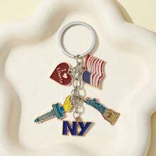 New York Souvenir Statue Of Liberty Metal Keychain National Flag Pendant School Car Bag Backpack Charm - Màu 1 - Xem 3