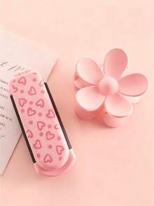 1/2pcs/Set Foldable Comb & Hair Clip Combo Set, Floral, Butterfly, Heart Printed Design, Portable Folding Comb, Hair Clips, Suitable For Students, Women, Holiday Gifts ,Hair Styling Kit ,Hair Tool Kit - Multicolor - View 7