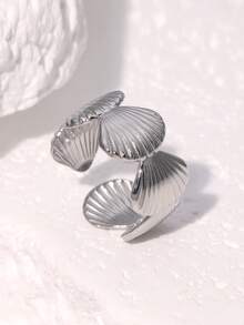 1pc Fashionable Ocean-Inspired Unique Stainless Steel Shell Shaped Open Ring, Suitable For Women's Daily, Party And Date Wear - JR735 - View 5