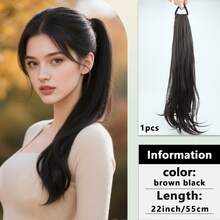 22-Inch Synthetic Ponytail Hair Extensions, High Temperature Fiber, Natural Wavy Texture, Elastic Band, Suitable For All Ages, Christmas Parties And Everyday Hairstyles - 1pc/2pcs Set (Easy To Wear)