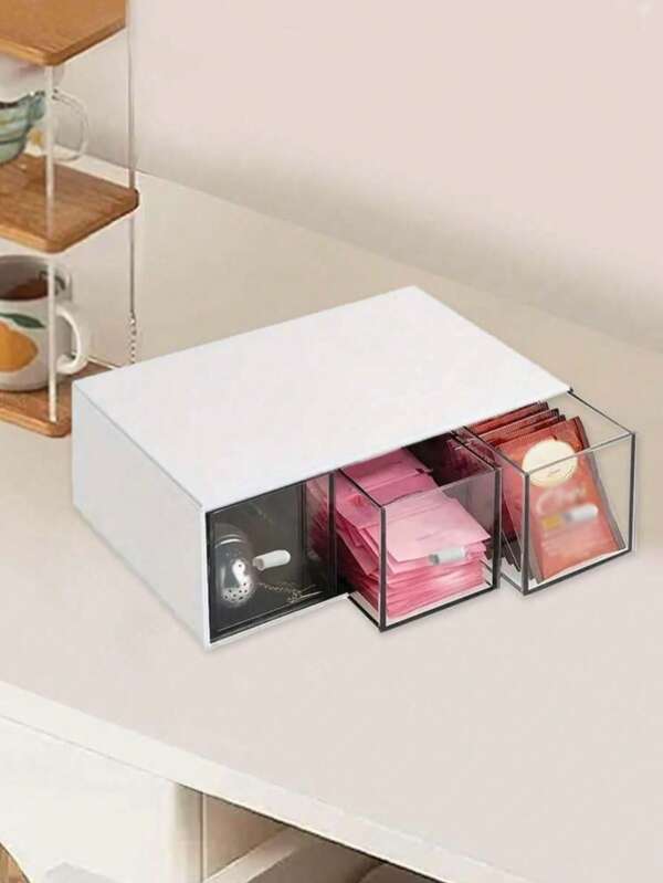 1pc Tea Bag Organizer, Stackable Tea Box With 3 Drawers, Plastic Tea Bag Holder For Kitchen, Pantry, Cabinet, Countertop, Multi-Functional Kitchen Organizers And Storage, Home Organizer