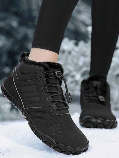 Unisex Plush Winter Boots Men Women Waterproof Snow Boots Women Sneaker Men Barefoot Warm Fur Men Shoes Anti Slip Big Size Trekking Hiking Shoes