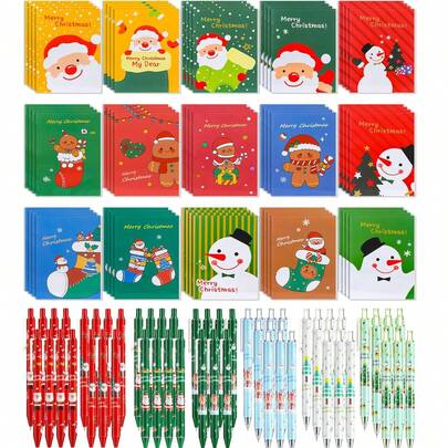12 Pcs Christmas Mini Notebook With Pen Xmas Notepad Merry Christmas Small Memo Pad Santa Snowman Pocket Notebook For Boys Girls Kids Xmas Party Home Gifts, Christmas Goodie Bag Stocking Stuffers Party Favors For School Classroom, Random Color And Style