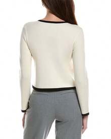 Bruno Magli Tipped Merino Wool Cropped Jacket - trắng - Xem 3