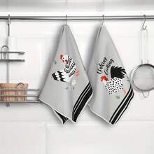 4pcs, Hand Towels, Rooster Hens Printed Kitchen Towel, Rustic Farmhouse Style Decorative Dishcloth, Absorbent Tea Towel For Holiday, Kitchen Supplies, Room Decor Suitable For Birthdays, Anniversaries, Valentine's Day, Thanksgiving, Christmas, Halloween, Weddings, And New Year's Gifts, This Is An Ideal Present For Her, And Also A Great Choice For Him, Family, Boyfriend, Girlfriend, Father, Mother, Lover, Daughter, Son, Grandparents, Friends, Classmates, And Pets.It Can Be Used On Sofas, Beds, In Cars, Bedrooms, Living Rooms, Offices, Outdoor Camping, Beaches, Etc., As Wall Decorations, Bedroom Decorations, Halloween Decorations, Autumn Home Decor, Autumn Decorations, Christmas Party-Themed Kitchen Towels, Christmas Decorations, And Office Decorations. - 白色 - 查看 2