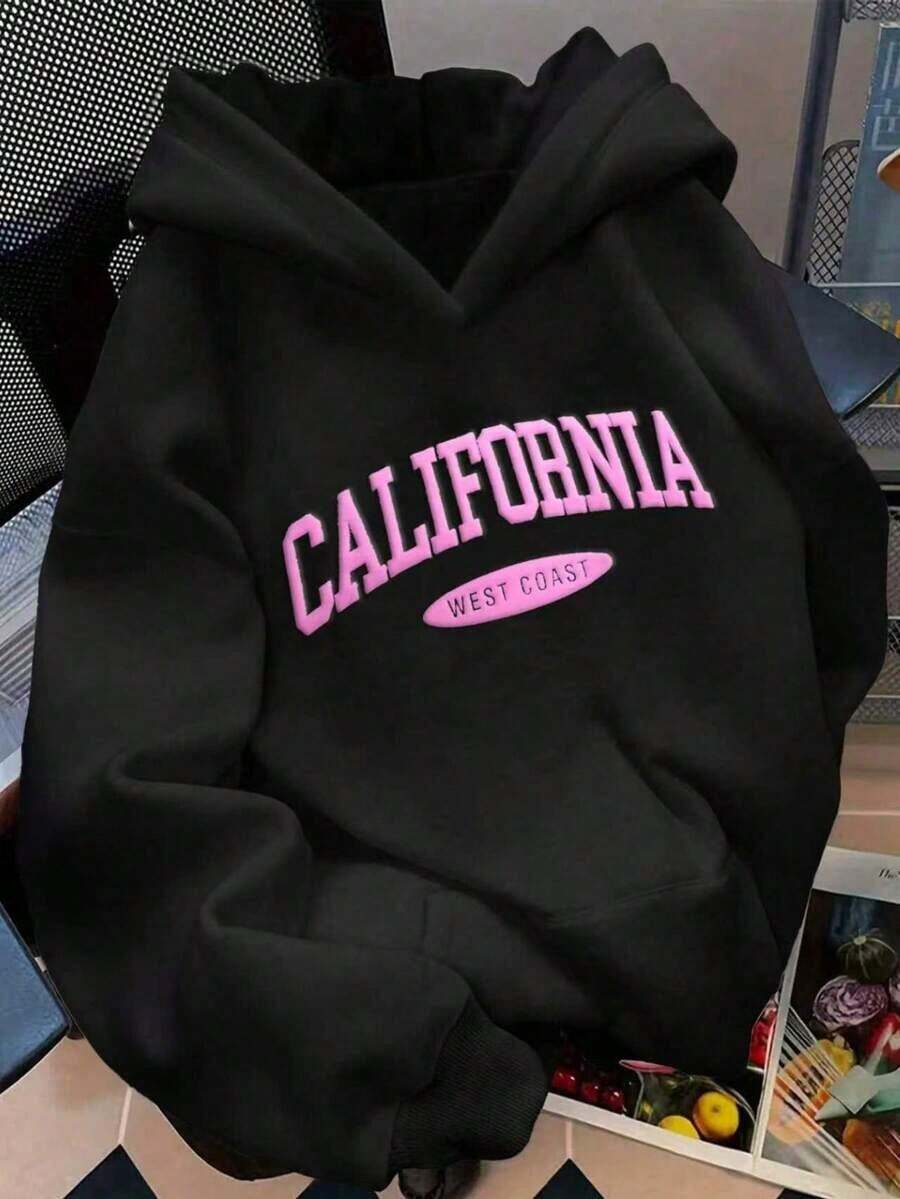 Winter Clothes For WomenHESSEN Women's New Autumn/Winter Fashion Casual Loose Letter Print Long Sleeve Hooded Sweatshirt, Versatile Pullover Hoodie, Suitable For Daily Wear, Back To School, Graduation, Teacher, Door Fitness, Running, Christmas PartyLoose And Comfortablehoodie Christmas Sweatshirt - màu đen - Xem 1