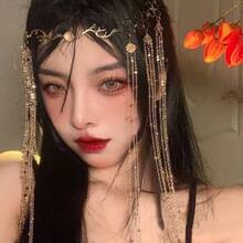 1pc Fashion Elegant Chain Tassel Headpiece Forehead Chain Hair Chain Head Jewelry Head Pieces Jewelry Hair Jewelry Hair Vine Chain, Hair Jewellery, Wedding,Halloween - 金色 - 查看 7