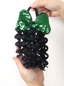 1pc New Ponytail Hair Extension, Curly Wavy Style, Private Label, Suitable For Black Girls - Natural Black - View 7
