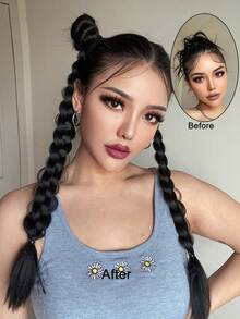 2 paquetes de trenzas con bandas elásticas, extensiones de cabello sintético para mujeres, cabello liso, estilo universal, accesorios para el cabello de uso diario. Pelucas europeas y americanas para mujeres, trenzas largas, coletas, bandas de cabello sintético largo de moda, trenzas altas, coletas falsas. - Multicolor - Ver 8