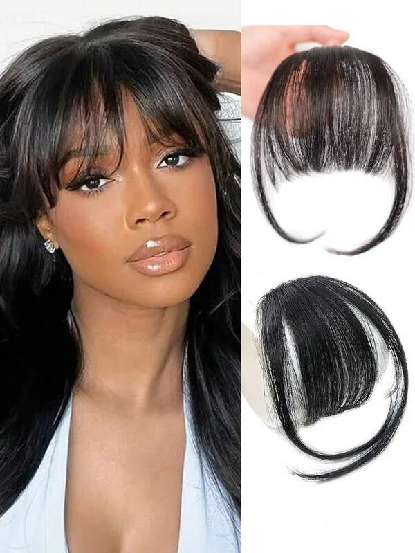 1 Stück Pony Haarclip, französischer Clip aus dünnem natürlichen synthetischen Perücken-Pony, gerade Fransen mit Schläfen für Frauen und Mädchen, Haarschmuck in Blond, 15cm, Haarklammern, Haarspangen, Haarclips, Haarspangen, natürlich aussehende Haarverlängerung für vielseitiges Styling